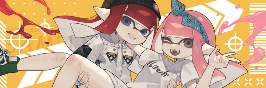 inkling player character and inkling girl (splatoon) drawn by prat_rat