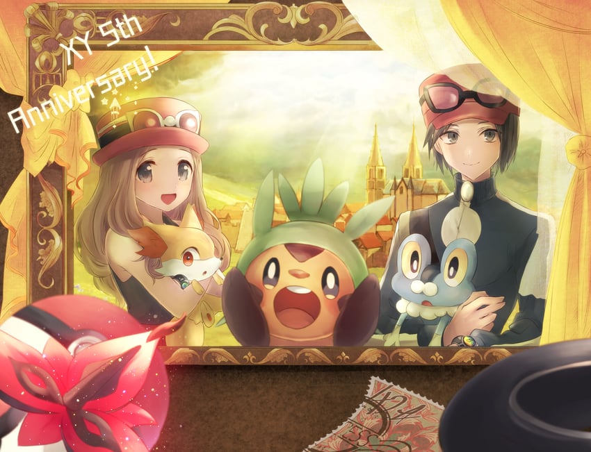 serena, calem, fennekin, chespin, and froakie (pokemon and 1 more) drawn by nasakixoc