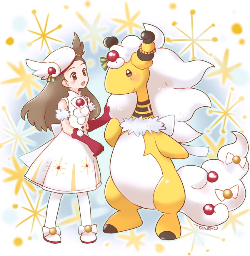 ampharos, mega ampharos, and jasmine (pokemon and 1 more) drawn by tansho