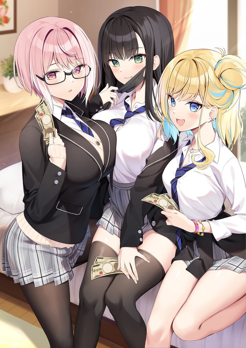 karasuma chikage, daigo sakurako, and ono tsukasa (kounai sandai bijo no himo shitemasu) drawn by oryo_(oryo04)
