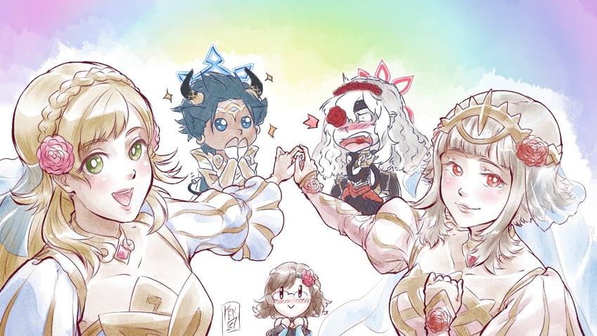 askr, embla, sharena, and veronica (fire emblem and 1 more) drawn by kenmei_slg
