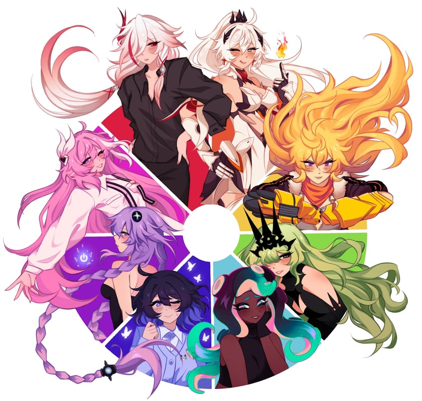 kiana kaslana, fu hua, seele vollerei, elysia, yang xiao long, and 3 more (honkai and 5 more) drawn by minxinq