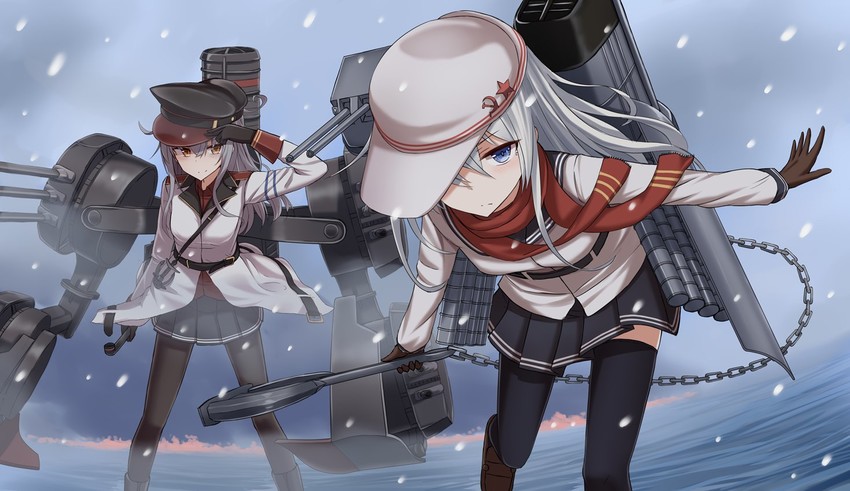 hibiki, verniy, gangut, and oktyabrskaya revolyutsiya (kantai collection) drawn by yakob_labo