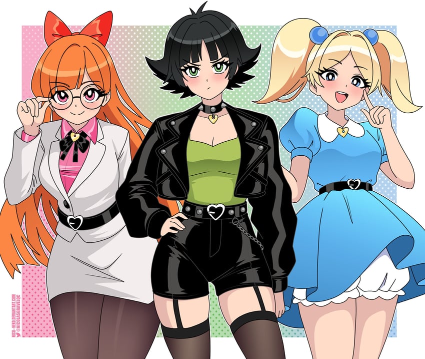 buttercup, blossom, and bubbles (powerpuff girls) drawn by nico-neko