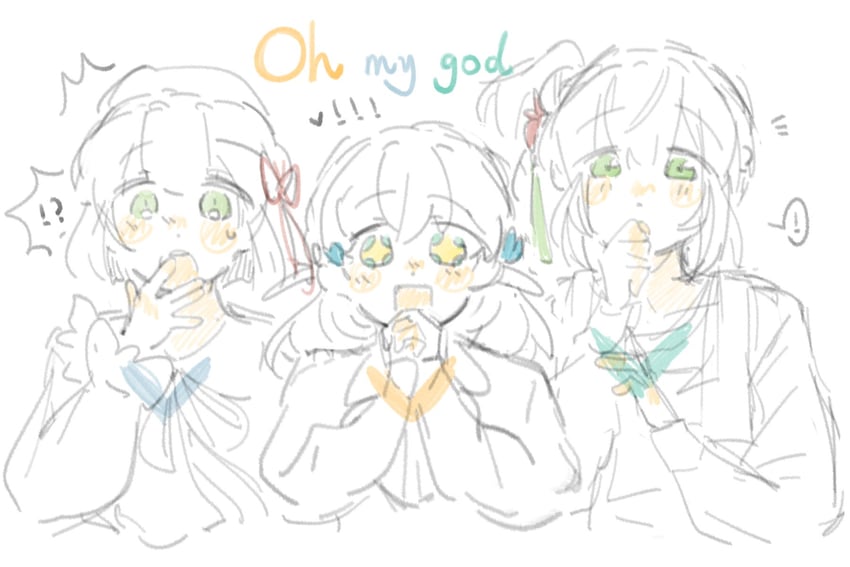 hinoshita kaho, otomune kozue, and momose ginko (love live! and 1 more) drawn by woodonly