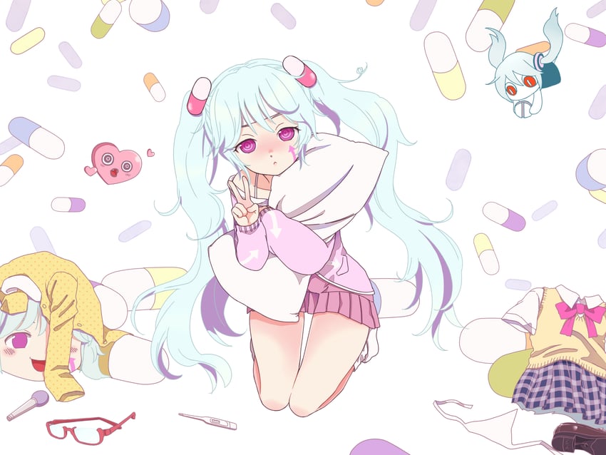 hatsune miku and aimaina (vocaloid and 3 more) drawn by mona_(sakurapanda)