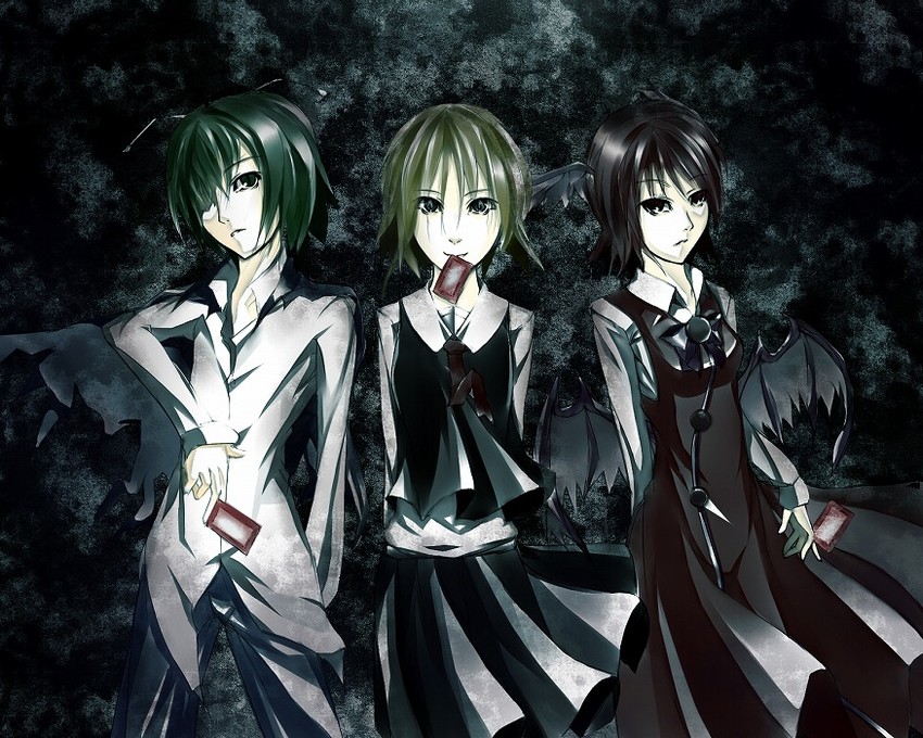 rumia, mystia lorelei, and wriggle nightbug (touhou) drawn by deike
