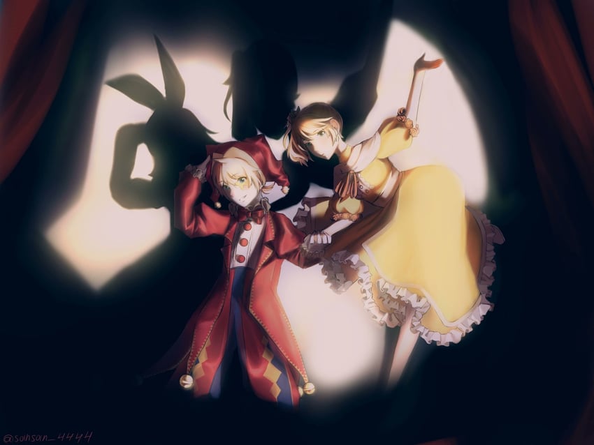 kagamine rin, kagamine len, gretel, lemy abelard, and rin chan (genshin impact and 3 more) drawn by sansan_4444