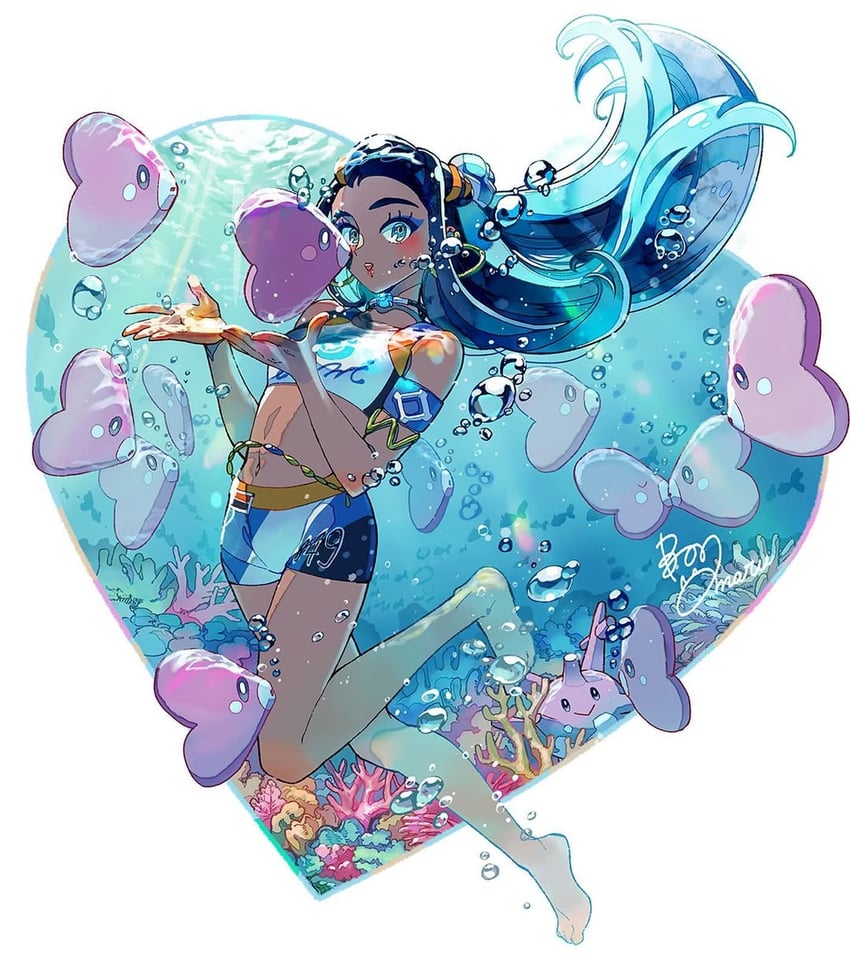 nessa, luvdisc, and corsola (pokemon and 1 more) drawn by bonmaru