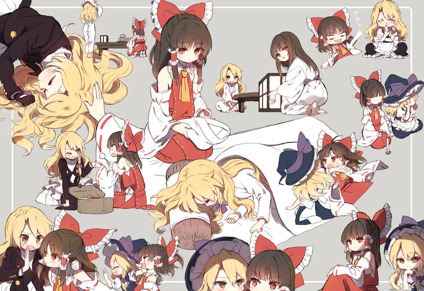 hakurei reimu and kirisame marisa (touhou and 1 more) drawn by piyokichi