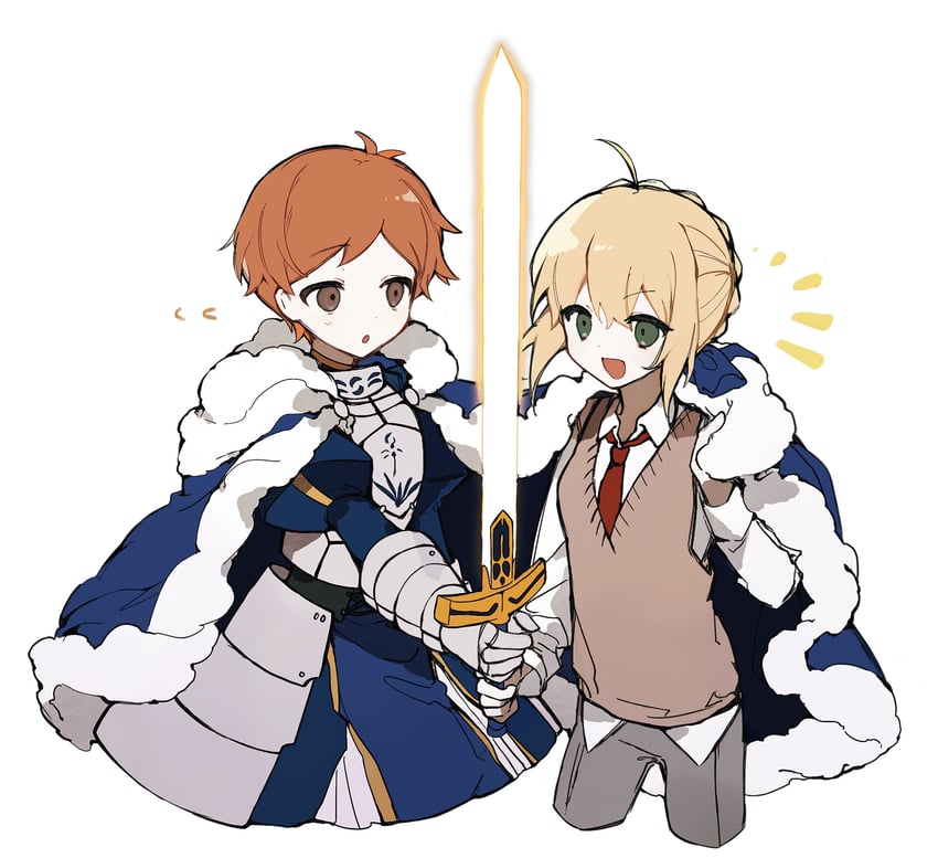 artoria pendragon, saber, and maeda yuki (fate and 3 more) drawn by uyu_(pixiv_92484260)