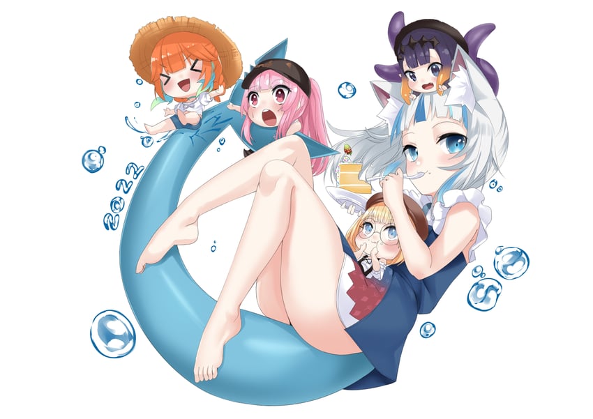 gawr gura, mori calliope, ninomae ina'nis, takanashi kiara, and watson amelia (hololive and 1 more) drawn by senbon_tsuki