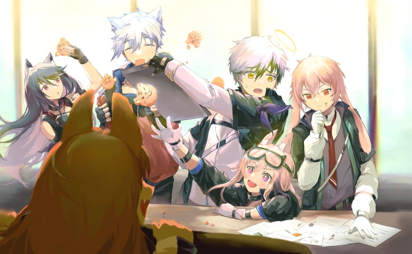 ceobe, ansel, cardigan, melantha, adnachiel, and 1 more (arknights) drawn by 2fw16