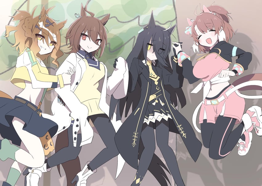 agnes tachyon, manhattan cafe, jungle pocket, and dantsu flame (umamusume and 2 more) drawn by ktgrtos