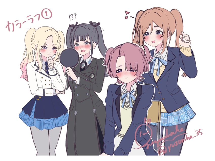 himesaki rinami, arimura mao, juo sena, and amaya tsubame (idolmaster and 1 more) drawn by yuzuriha_35