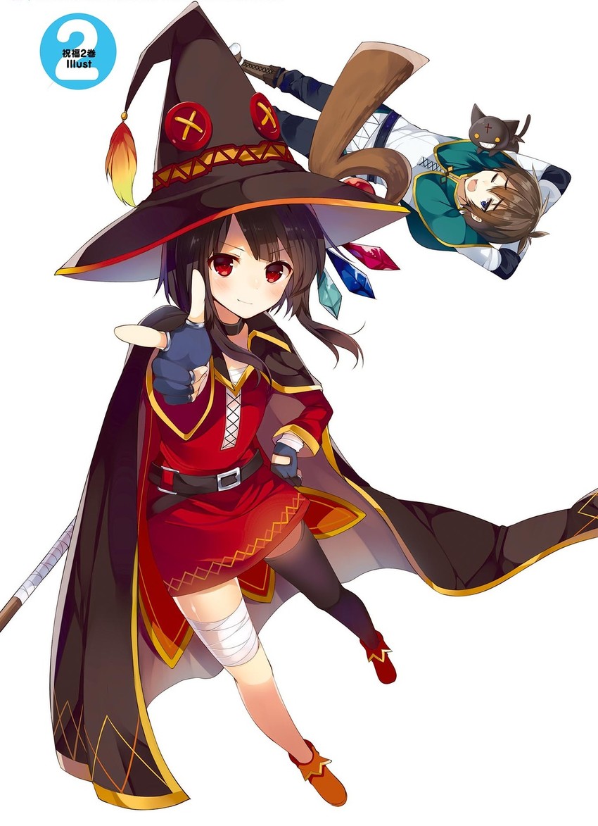 megumin, satou kazuma, and chomusuke (kono subarashii sekai ni shukufuku wo!) drawn by mishima_kurone