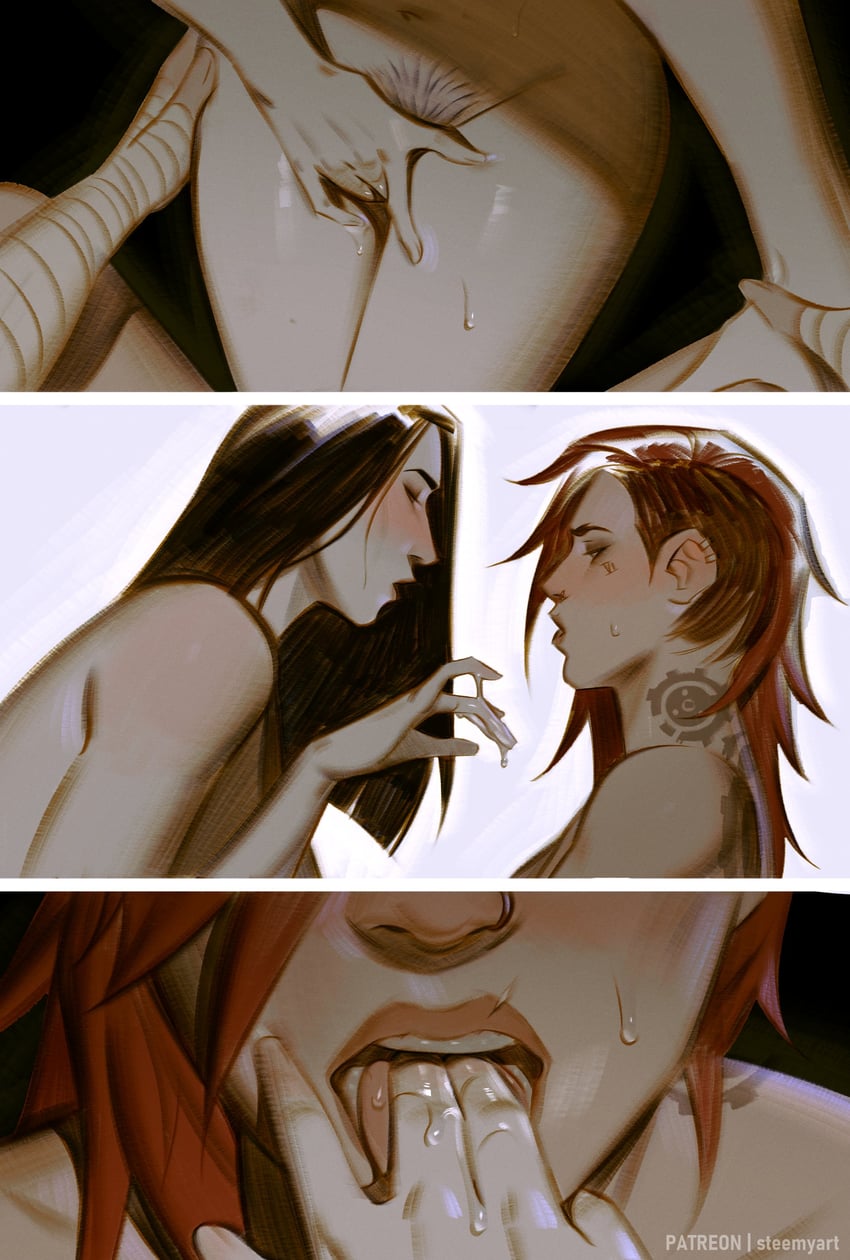 vi, caitlyn, arcane vi, and arcane caitlyn (league of legends and 1 more) drawn by steemyart