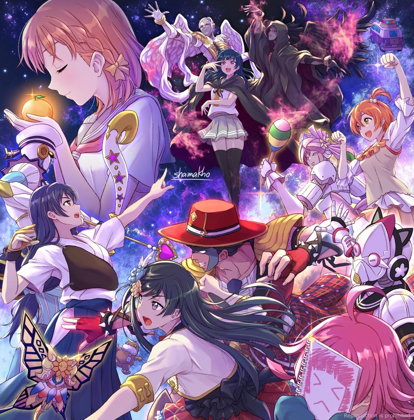 sonoda umi, hoshizora rin, tsushima yoshiko, takami chika, yuki setsuna, and 2 more (love live! and 5 more) drawn by shamakho