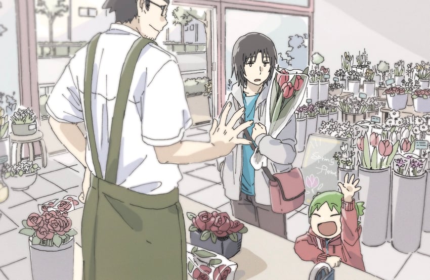 koiwai yotsuba, mr. koiwai, and jumbo (yotsubato!) drawn by marutei2
