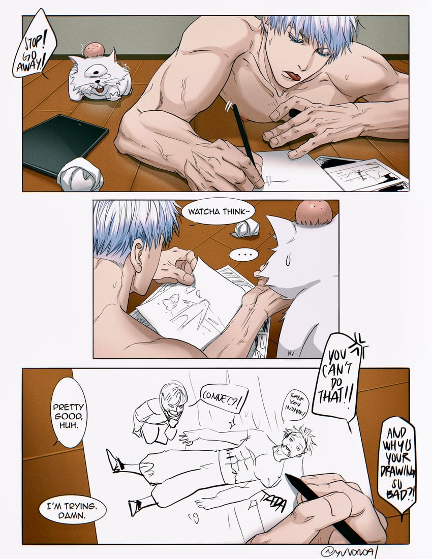 gojou satoru and akutami gege (jujutsu kaisen) drawn by yuana