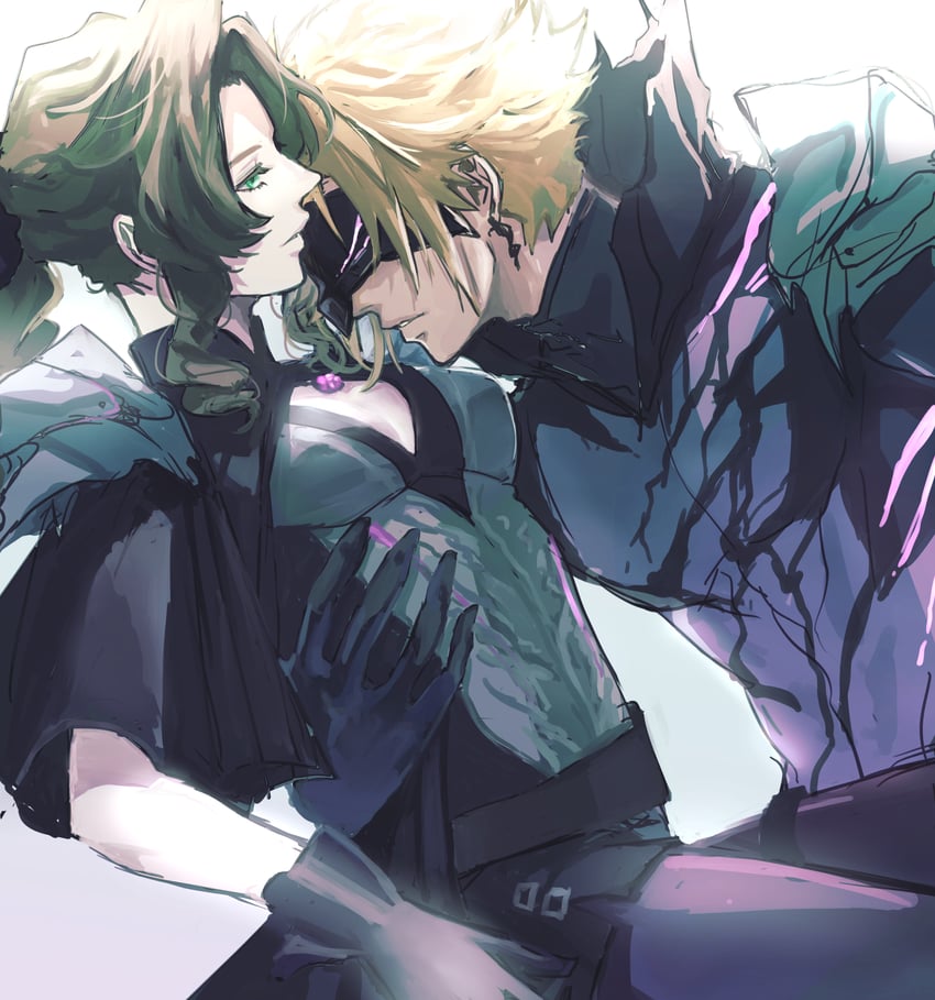 cloud strife and aerith gainsborough (final fantasy and 2 more) drawn by demi_co