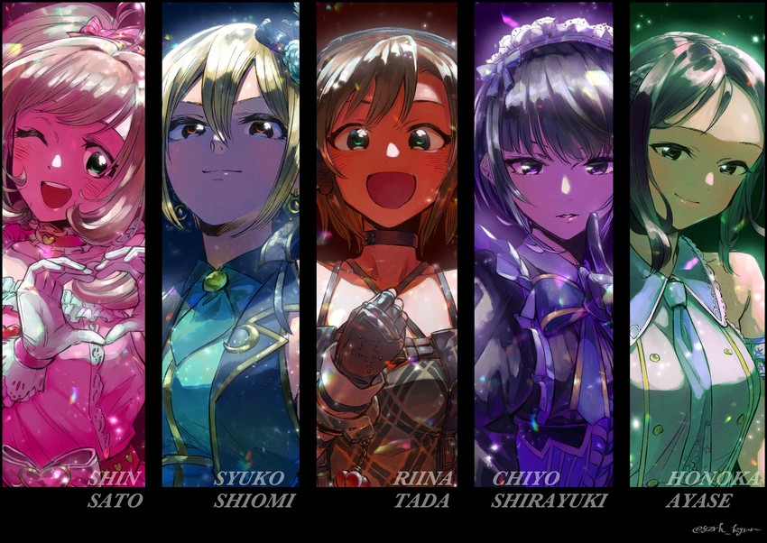 shiomi syuko, tada riina, sato shin, shirayuki chiyo, and ayase honoka (idolmaster and 1 more) drawn by kyunta