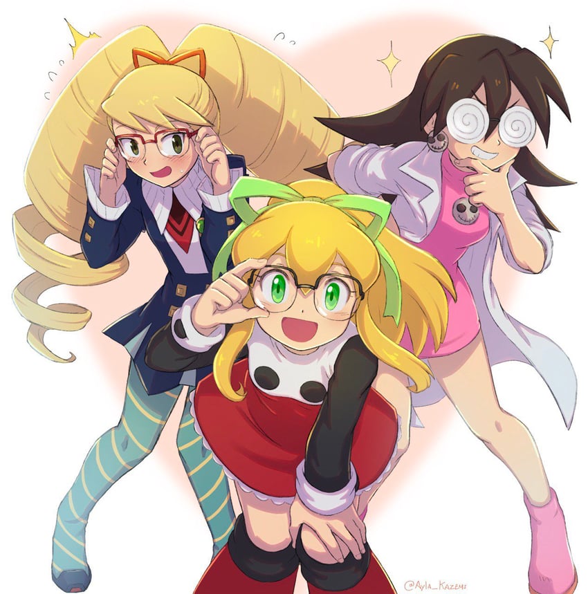 roll, tron bonne, and luna platz (mega man and 2 more) drawn by ayla_kazemi