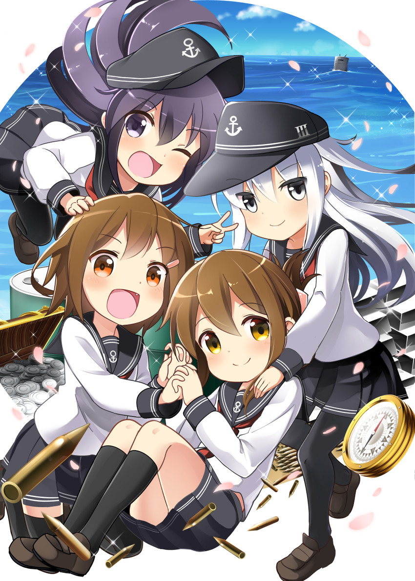 hibiki, inazuma, ikazuchi, and akatsuki (kantai collection) drawn by bell_(oppore_coppore)