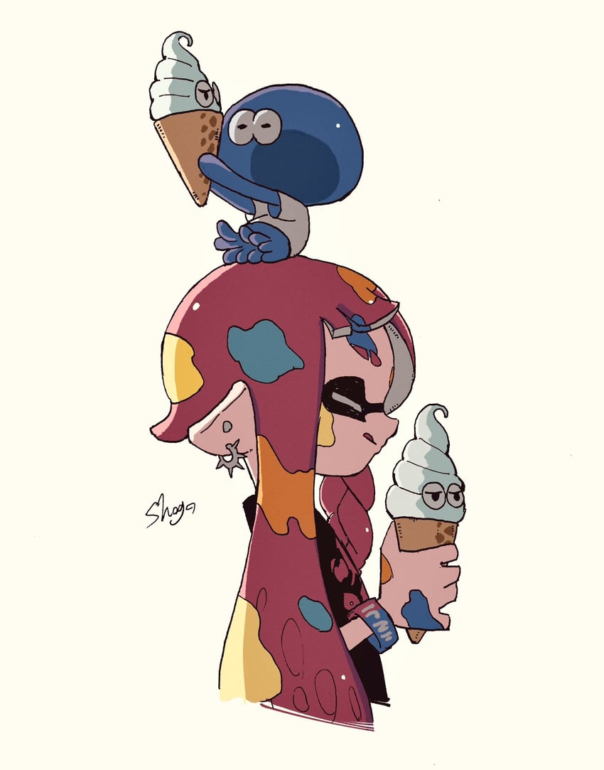 inkling player character, inkling girl, and jellyfish (splatoon and 1 more) drawn by shogo_(shogo70449442)