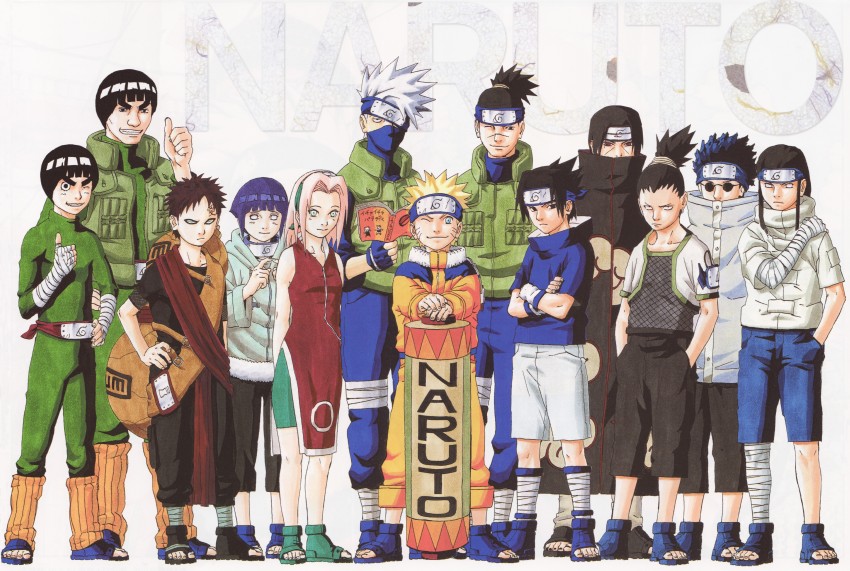 haruno sakura, uzumaki naruto, hyuuga hinata, uchiha sasuke, hatake kakashi, and 8 more (naruto) drawn by kishimoto_masashi