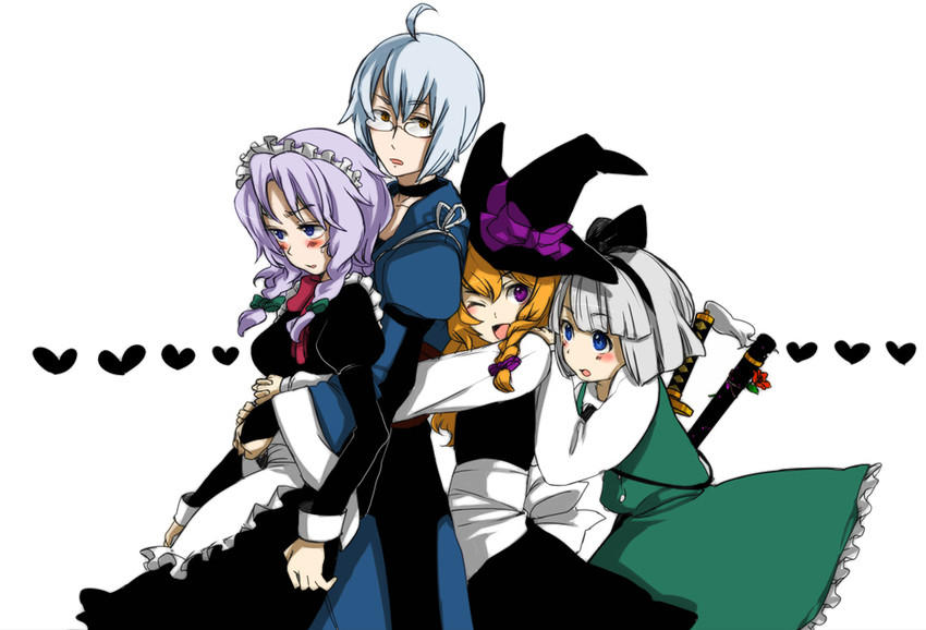 kirisame marisa, izayoi sakuya, konpaku youmu, and morichika rinnosuke (touhou) drawn by yukizen