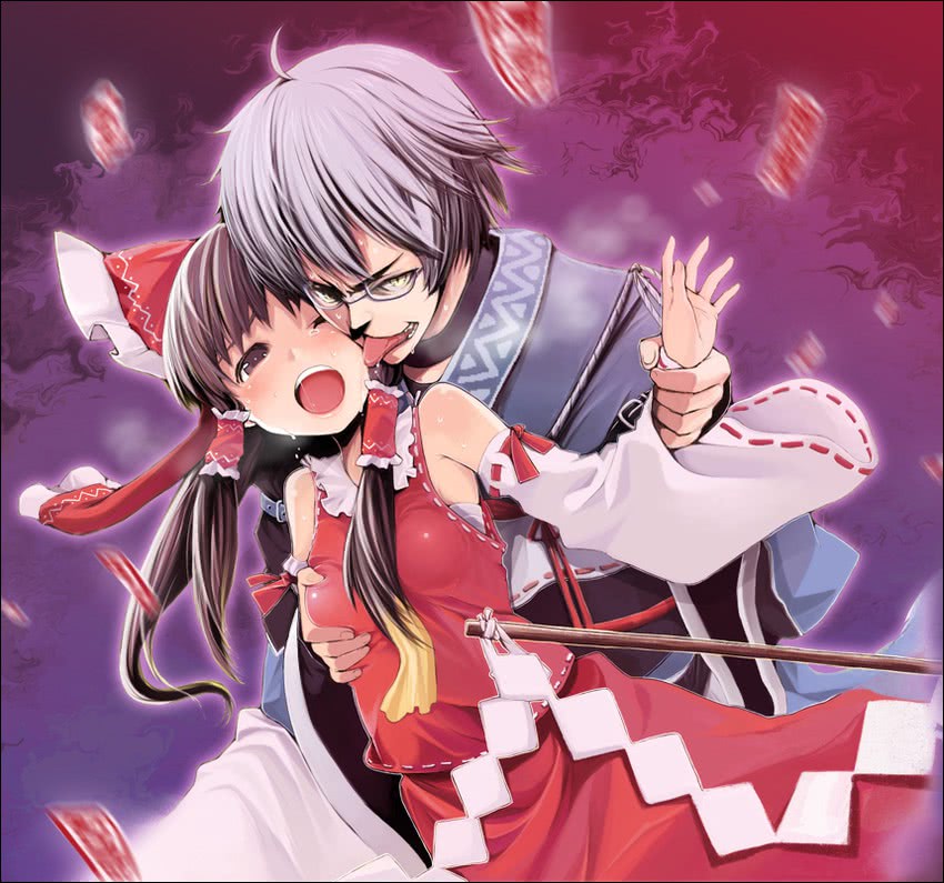 hakurei reimu and morichika rinnosuke (touhou) drawn by buriki