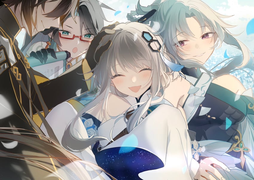 zhongli, xianyun, guizhong, and madame ping (genshin impact) drawn by hoshiyui_tsukino