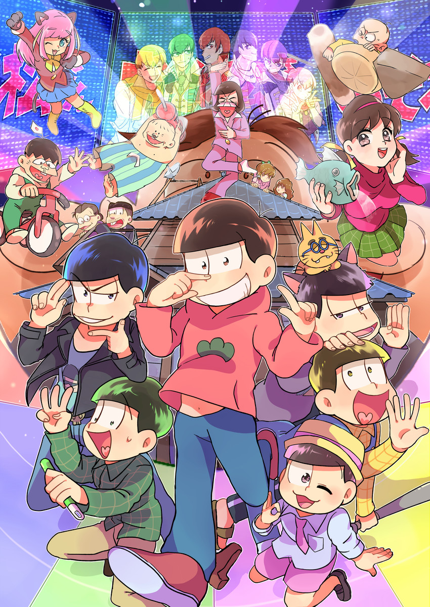 matsuno osomatsu, matsuno karamatsu, matsuno ichimatsu, matsuno jyushimatsu, matsuno choromatsu, and 13 more (osomatsu and 2 more) drawn by wa_(01188)
