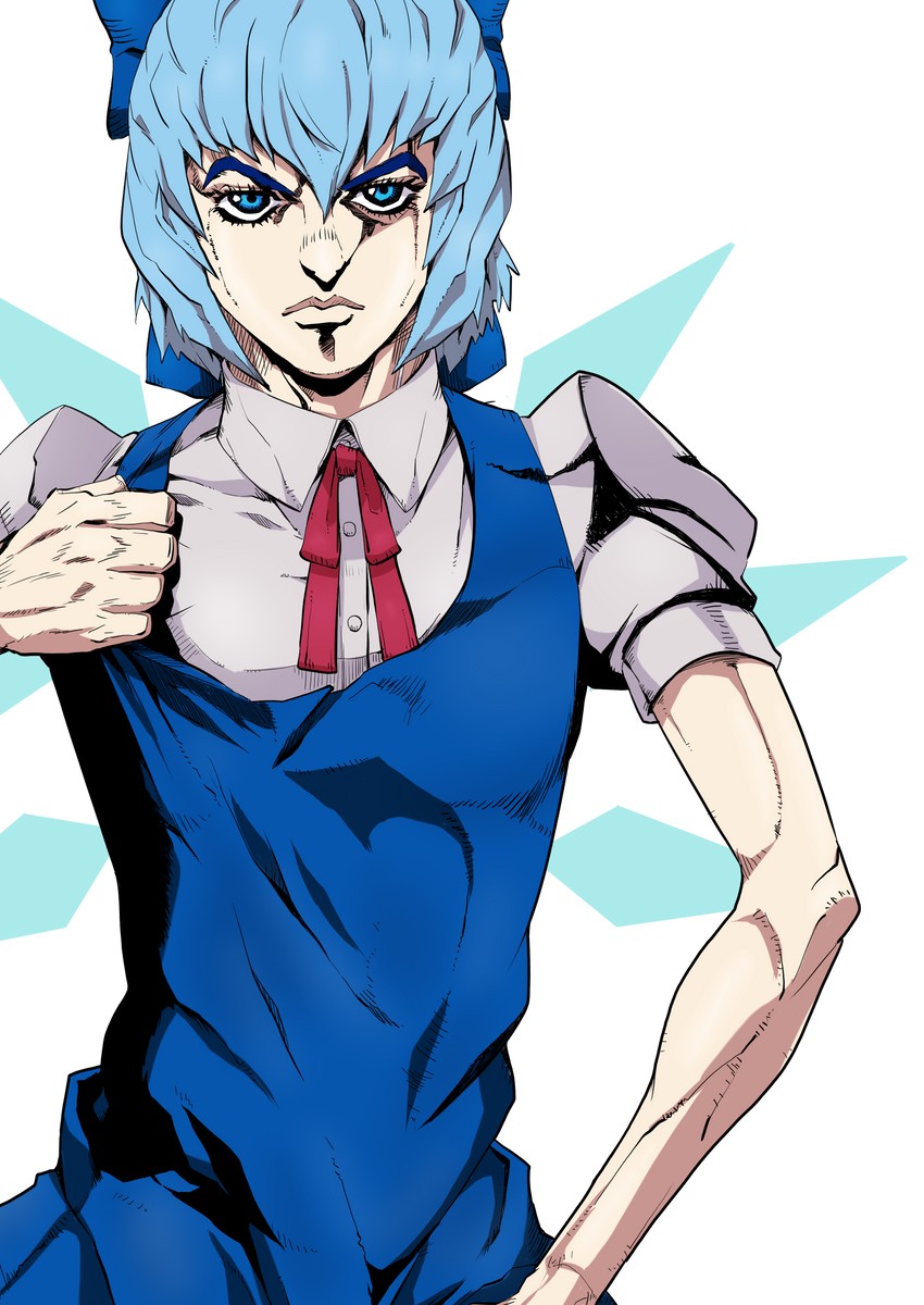 cirno and giorno giovanna (touhou and 2 more) drawn by takada_sekiyu_(kabu)