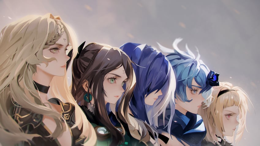 one, four, three, five, and two (drag-on dragoon and 1 more) drawn by takagi_masafumi