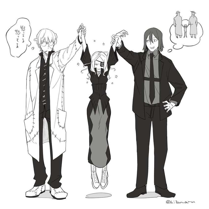 franken stein, marie mjolnir, and spirit albarn (soul eater) drawn by hissiu