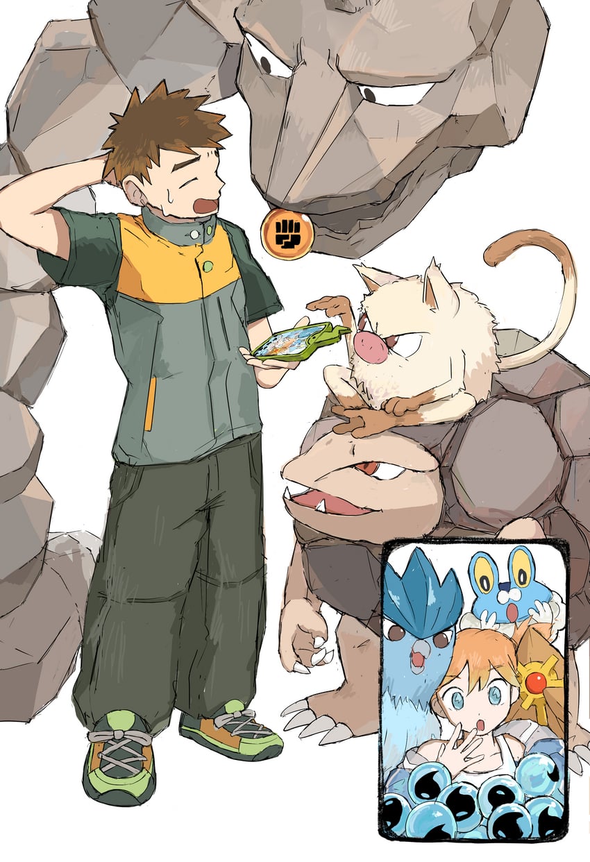 misty, rotom, rotom phone, brock, froakie, and 5 more (pokemon and 3 more) drawn by keina_(ke1na_h)
