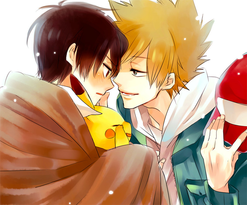 pikachu, red, blue oak, and pixiv red (pokemon and 2 more) drawn by amezawa_koma
