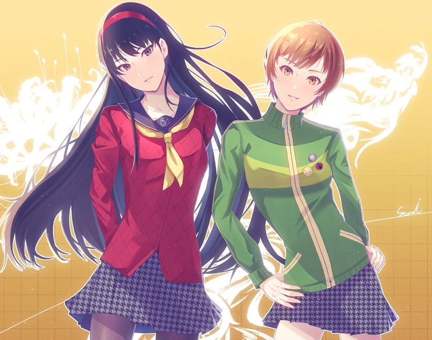 satonaka chie and amagi yukiko (persona and 1 more) drawn by corner50777313