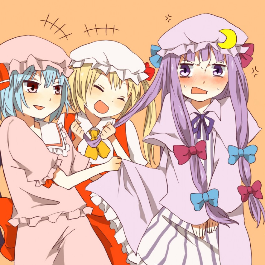 remilia scarlet, flandre scarlet, and patchouli knowledge (touhou) drawn by orange_(bibiko)