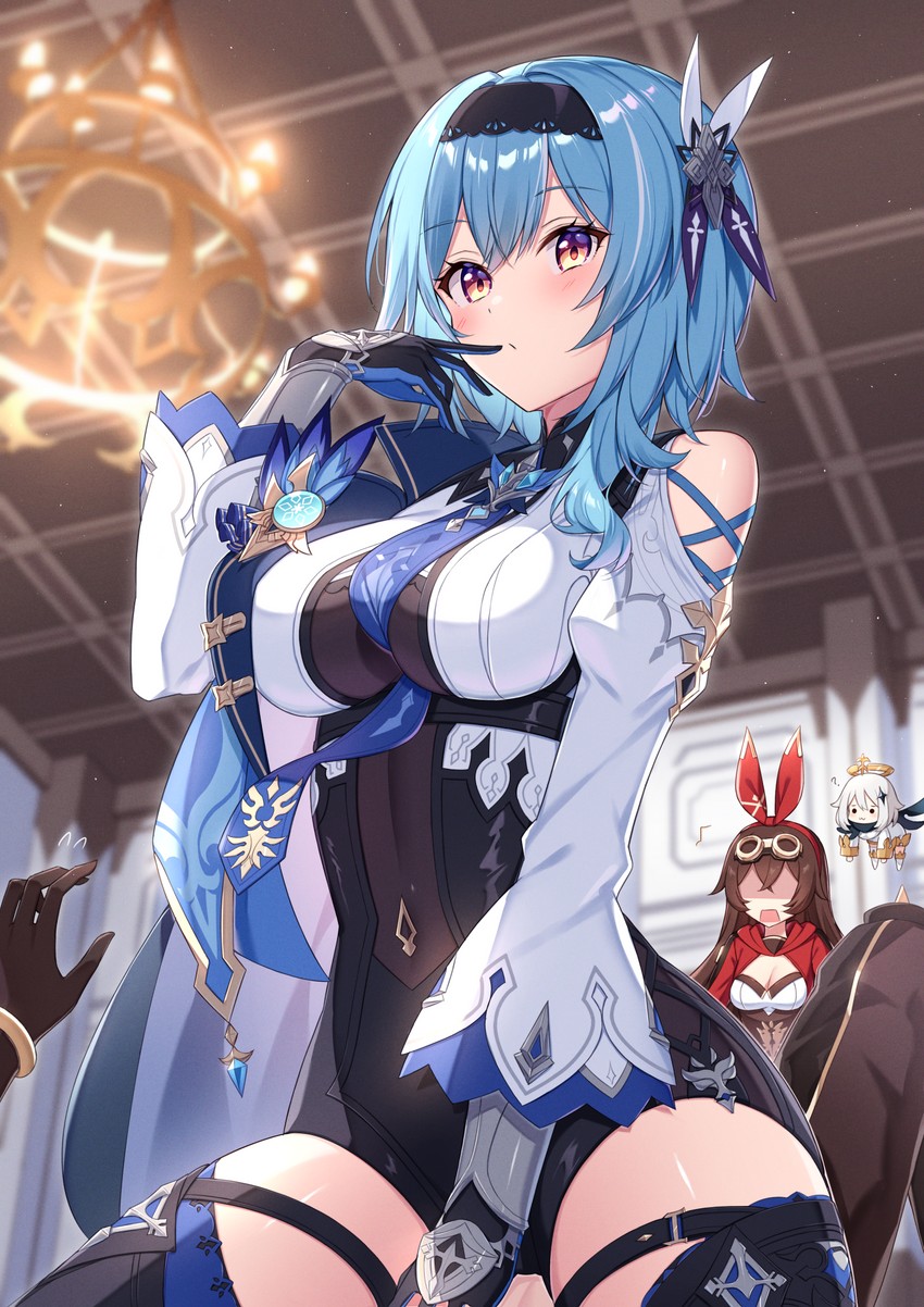 aether, paimon, eula, and amber (genshin impact) drawn by t@ke-g