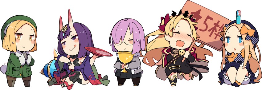 mash kyrielight, abigail williams, shuten douji, ereshkigal, and paul bunyan (fate and 1 more) drawn by pekeko_(pepekekeko)