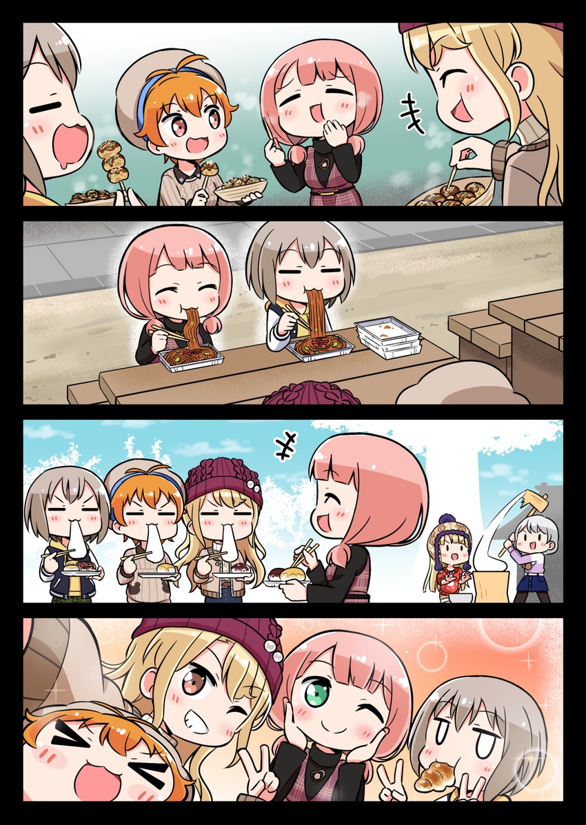 tsurumaki kokoro, aoba moca, uehara himari, wakamiya eve, kitazawa hagumi, and 1 more (bang dream!) drawn by kyou_(fr39)