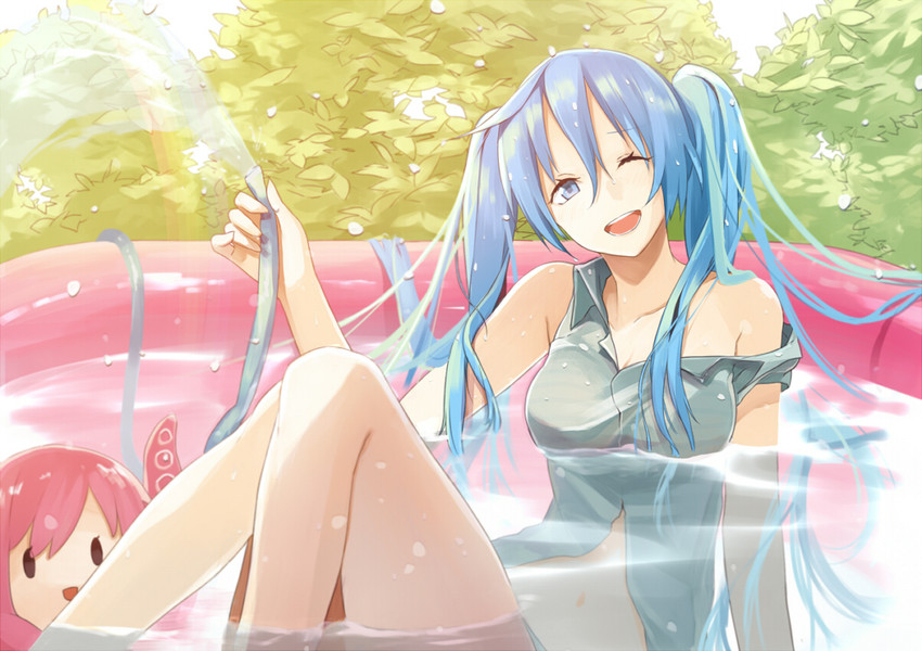 hatsune miku, megurine luka, and takoluka (vocaloid) drawn by panda_(pandadesu)