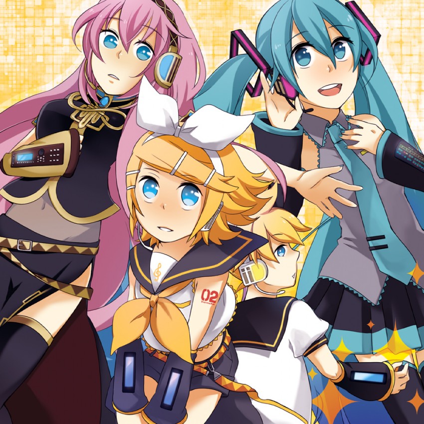 hatsune miku, kagamine rin, kagamine len, and megurine luka (vocaloid) drawn by nn_nn
