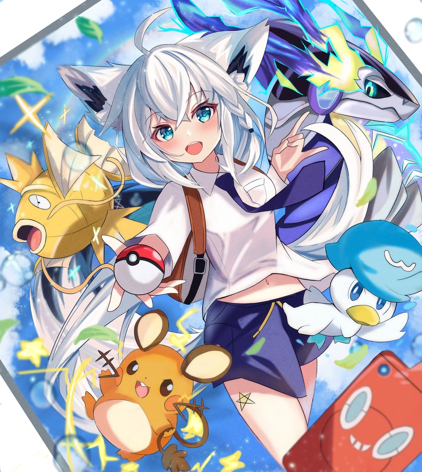 shirakami fubuki, rotom, rotom phone, quaxly, magikarp, and 2 more (pokemon and 2 more) drawn by soma443