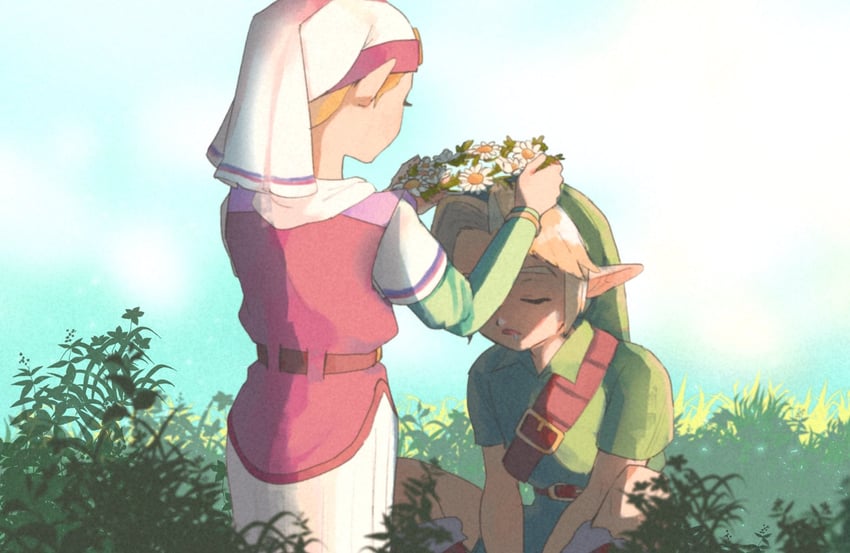 link, princess zelda, young link, and young zelda (the legend of zelda and 1 more) drawn by yamori_(yamoooon21)