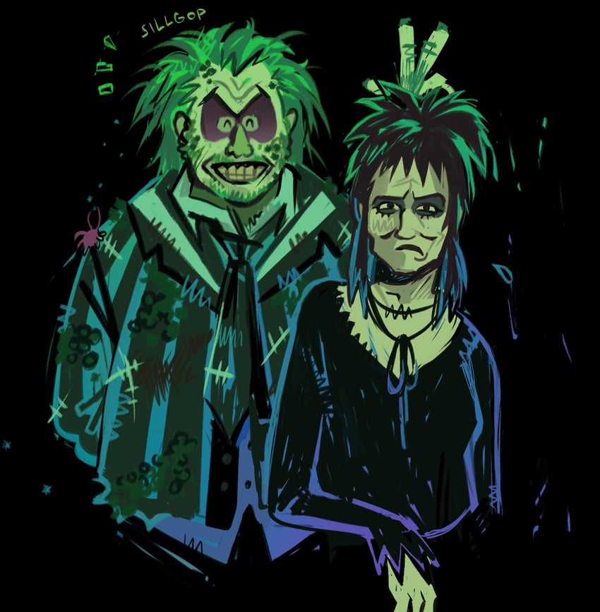 lydia deetz and betelgeuse (beetlejuice and 1 more) drawn by sillgop
