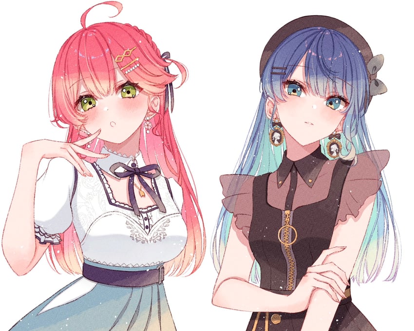 hoshimachi suisei and sakura miko (hololive) drawn by violet_viora